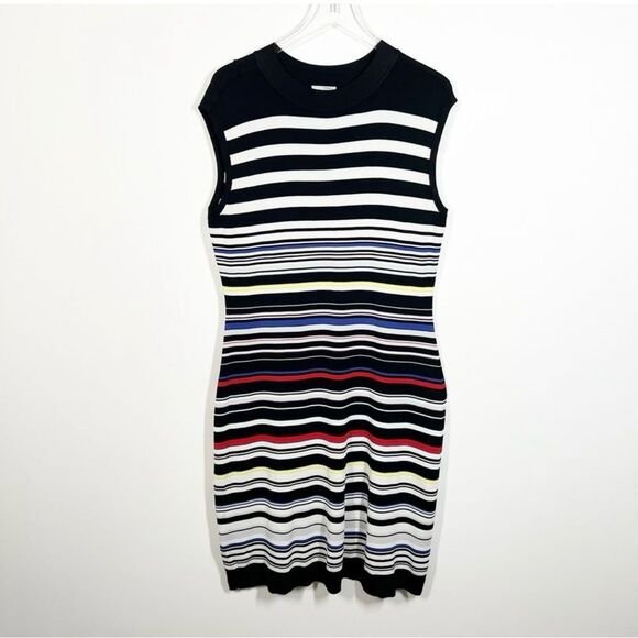 Halogen Women’s Size Large Striped Knit Sleeveless Knee Length Stretch Dress - Picture 8 of 9